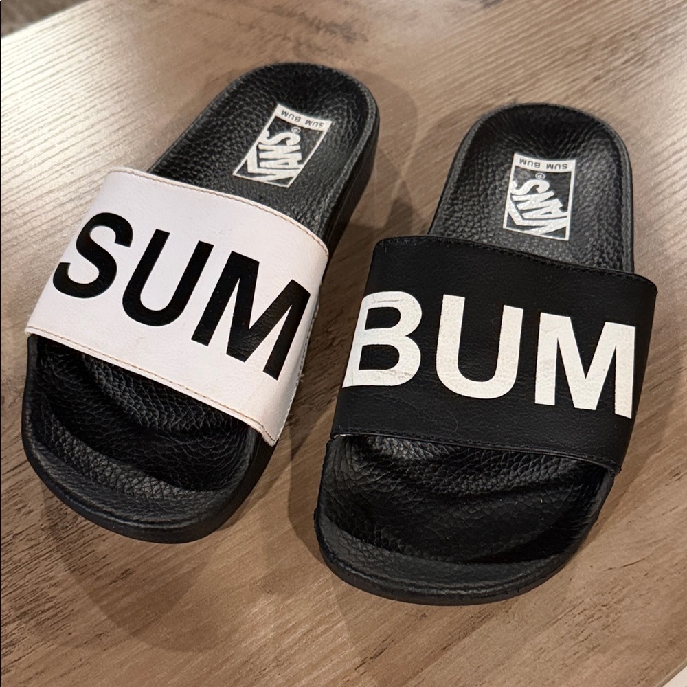 Vans Black White Slides Size 6